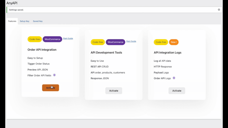 WooCommerce API automation dashboard in AnyAPI