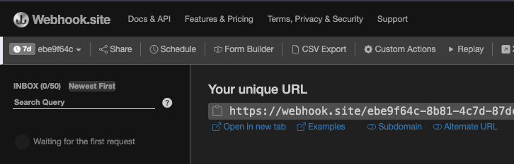 webhook.site unique URL for WooCommerce API integration setup testing