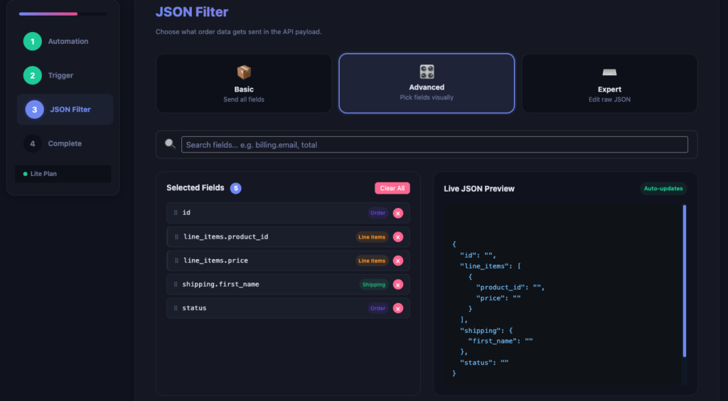 AnyAPI plugin Order API Integration settings page