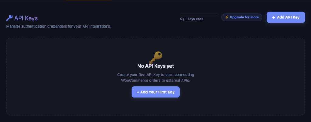 AnyAPI API key management page showing quota usage bar
