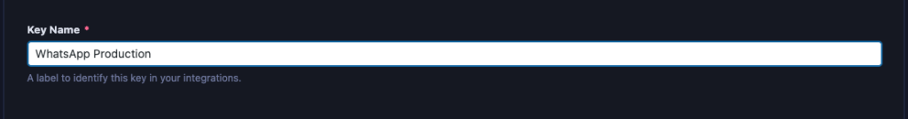 API key management form showing the key name input field