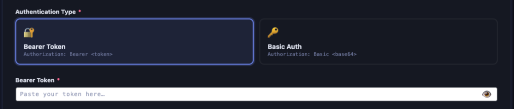 Bearer Token input field with reveal toggle in AnyAPI