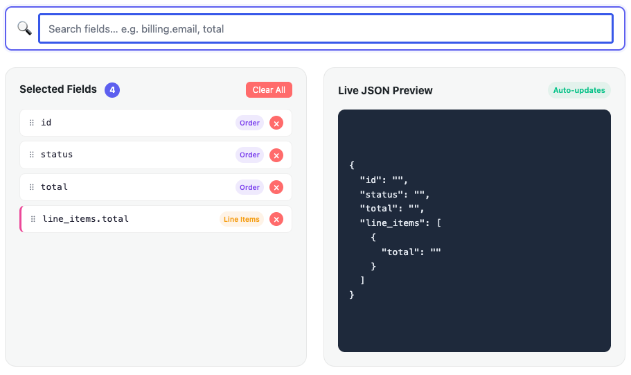 Visual JSON field filter in AnyAPI