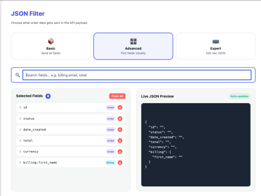 Picking fields visually for a WooCommerce Google Sheets payload
